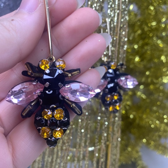 Embellished Jeweled Bee Insect Bug Beaded Earrings - Picture 6 of 10